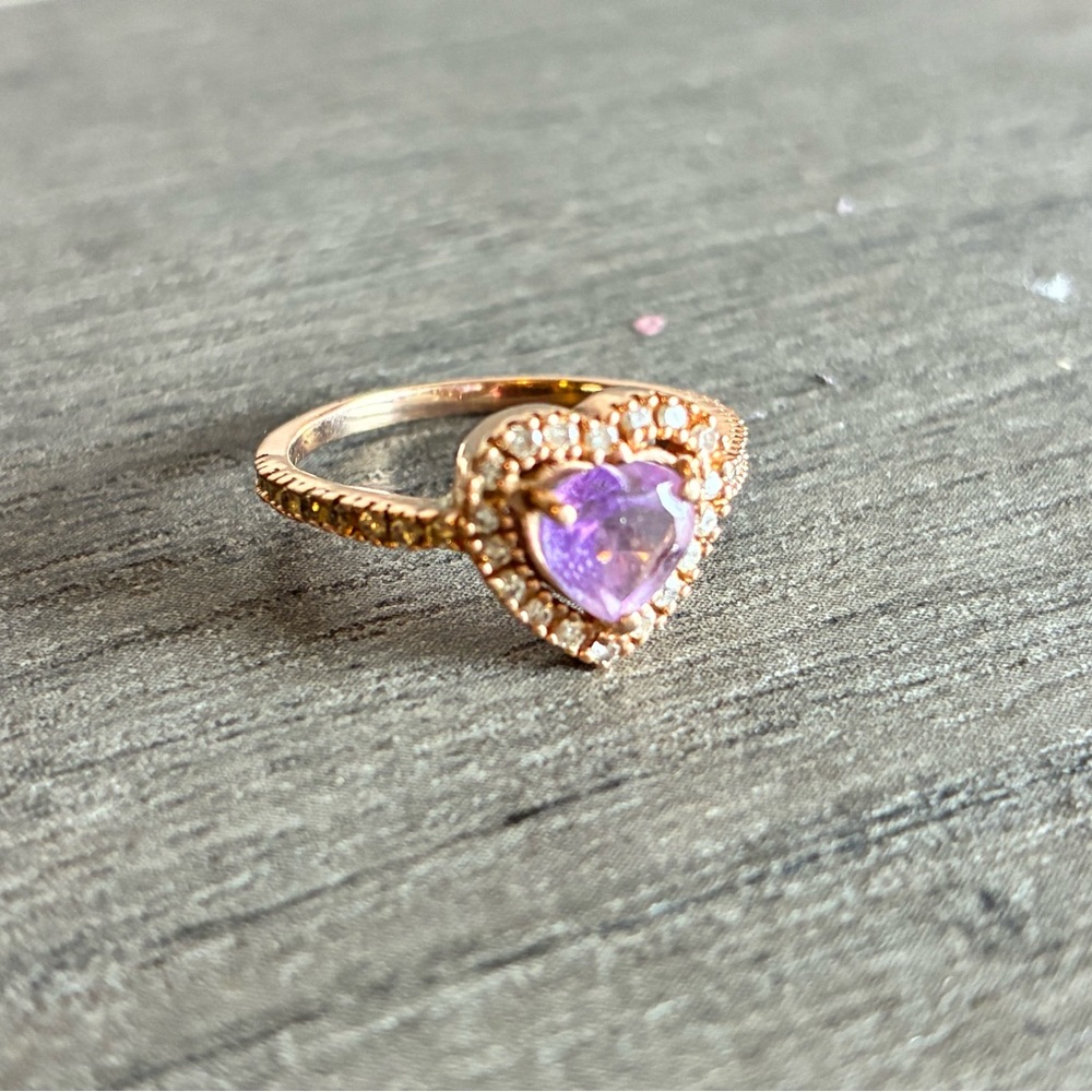 Elegant Heart-Shaped Purple Stone Rose Gold, Diamond, and Amethyst Ring